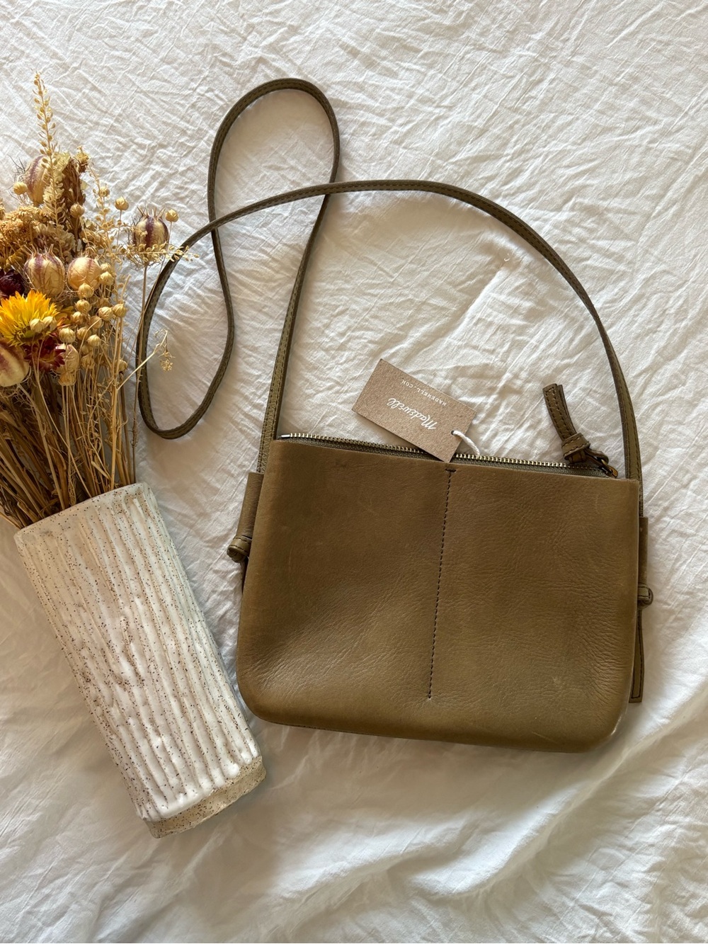 NWT Madewell The Simple Leather Crossbody Bag Olive Green